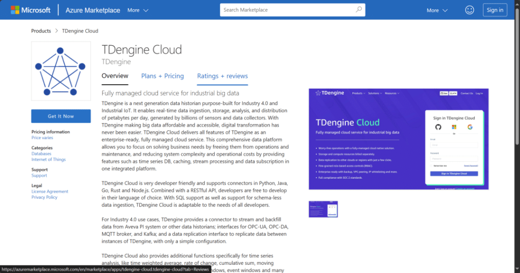 TDengine Cloud 入駐微軟云 Marketplace - TDengine Database 時序數據庫 TDengine Cloud 入駐微軟云 Marketplace - TDengine Database 時序數據庫